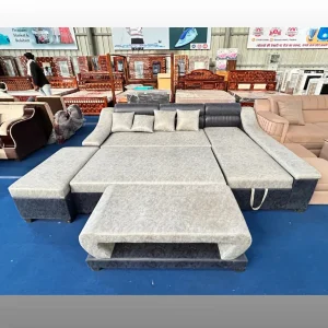 Spacious Grey U-Shape Sofa Cum Bed Set with Ottoman Center Table | 10 Seater