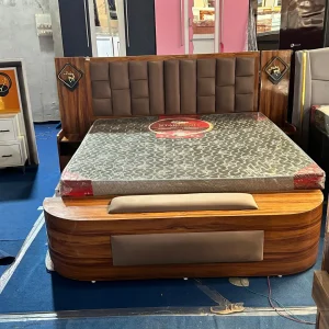 Premium Designer Double Bed | Curved Footrest with Seating Cushion