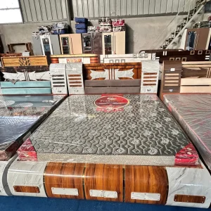 Modern King Size Bed with Cushioned Headrest