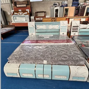 Elegant King Size Bed in Aqua Blue & Marble Finish