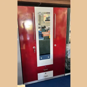 stylish Metal Wardrobe with Wave Design Mirror