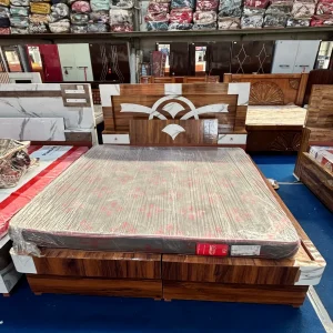 Contemporary Paneled Headboard Double Bed Frame