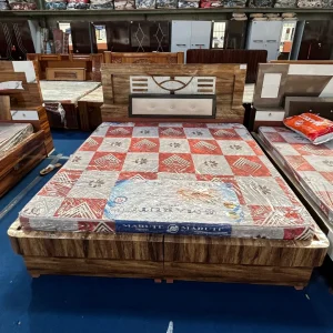 Luxury Double Bed with Stone Texture Headboard