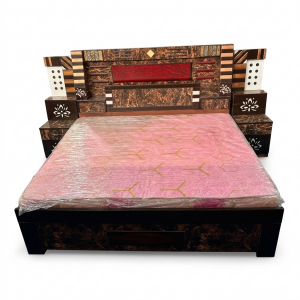 Luxury Art-Deco Queen Bed - White & Copper Finish