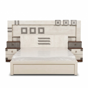 Designer Curved Queen Bed - Brown Upholstered Backrest