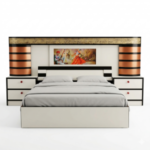 Royal Ethnic Queen Size Bed – Traditional Hand-Painted Mural